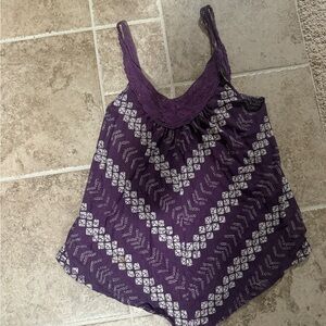 Purple Printed Women's Tank Top with Lace Trim